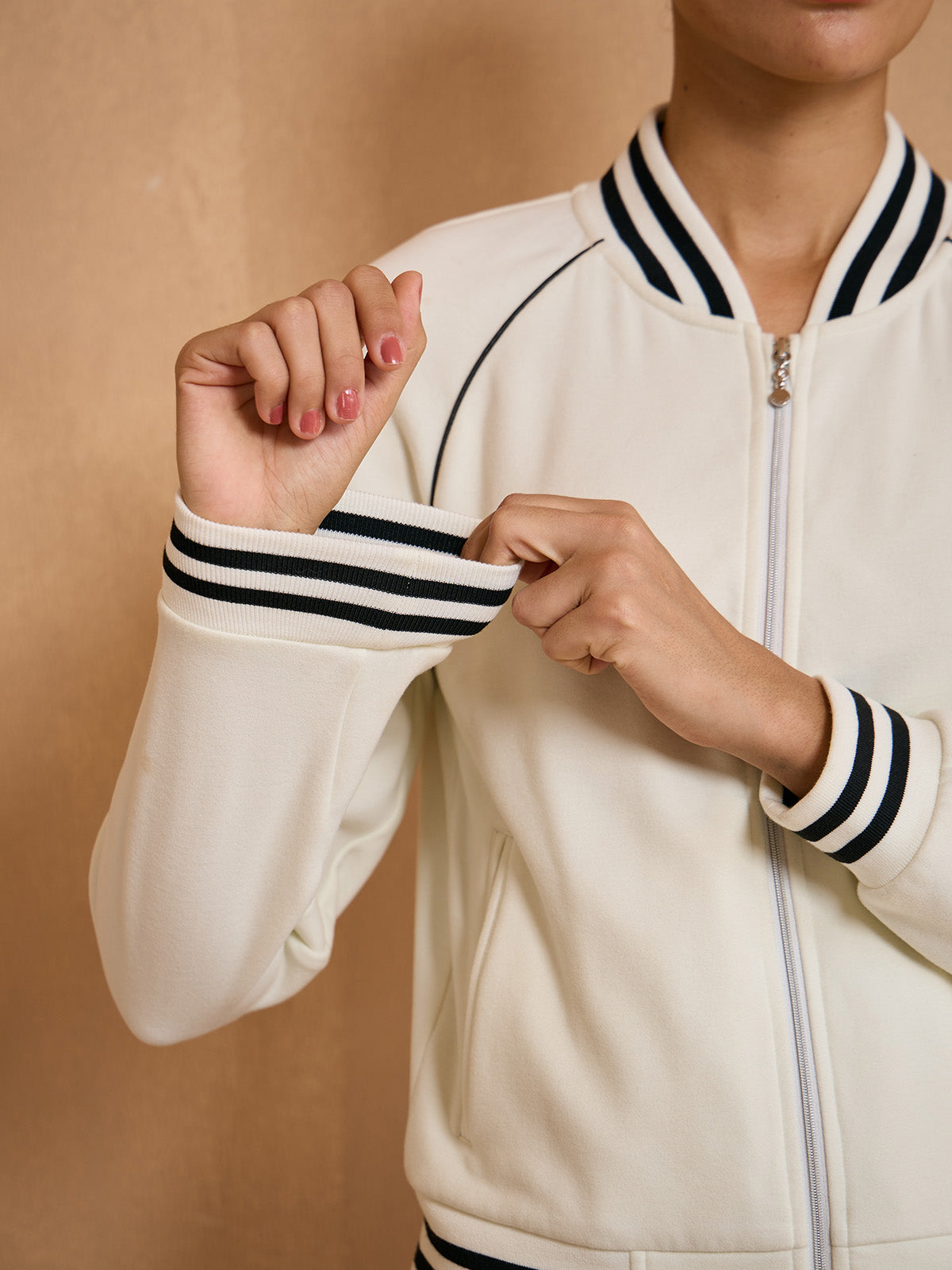 UltraSoft Velour Cropped Trimmed Bomber Jacket