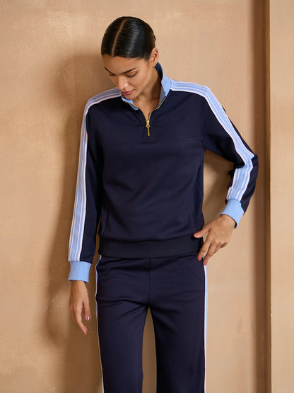 Felpa UltraSoft a maniche lunghe con zip a un quarto e profilo a righe