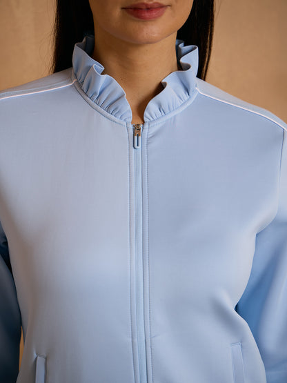More Than Basic Long Sleeve Ruffle Trimmed Full Zip Jacket
