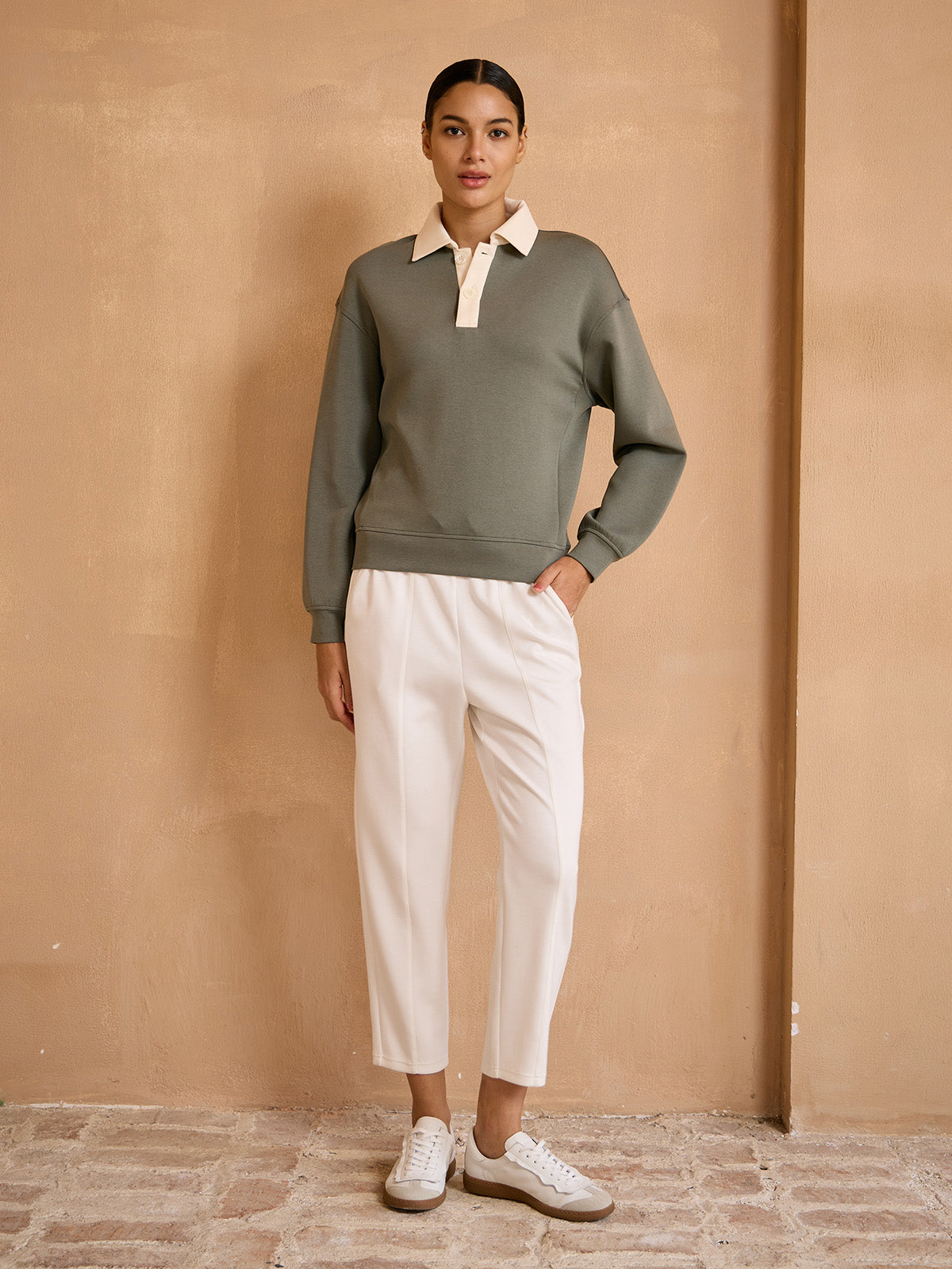 Felpa UltraSoft Wool a maniche lunghe con colletto e bottoni
