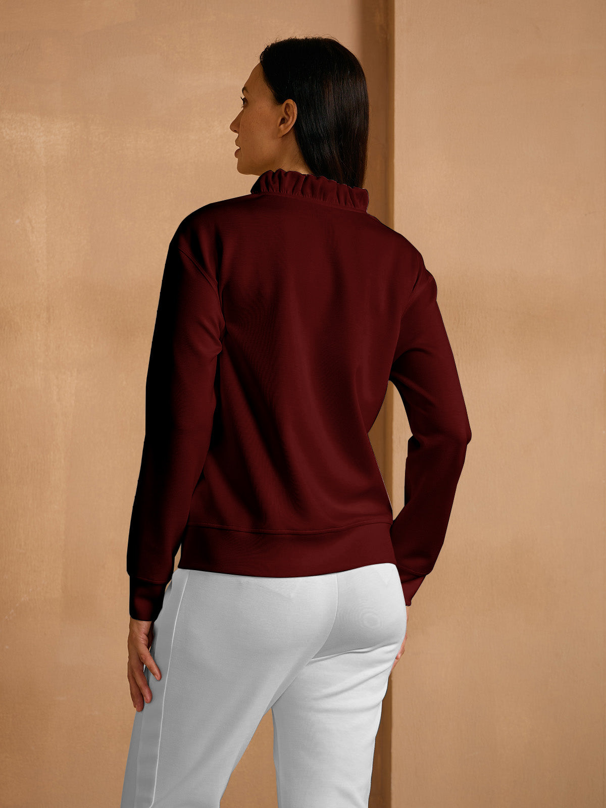 UltraSoft Long Sleeve Ruffle V-Neck Sweatshirt
