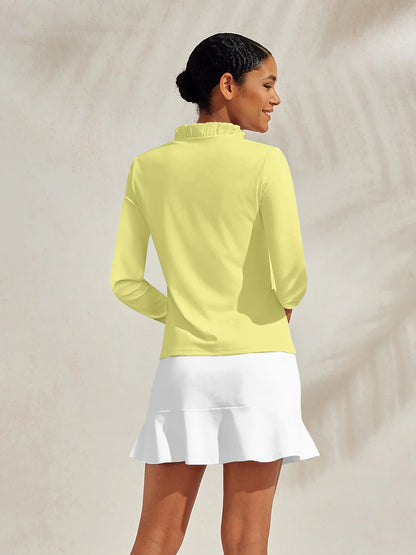 Mehr-als-Basic Rüschen-Poloshirt mit V-Ausschnitt, UPF50+