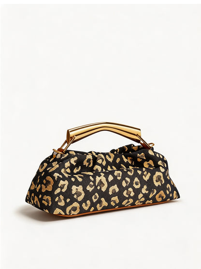 Leopard Jacquard Canvas Pleated Frame Bag