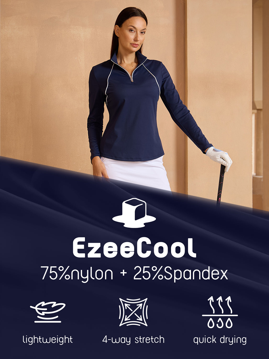 Navycore Long Sleeve Trimmed Golf Shirt Quarterzip UPF50+