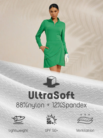 Ultrasofte Premium-Langarmshirt mit Stehkragen, Mesh-Quarterzip, UPF50+