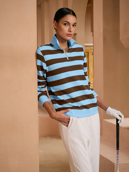 More Than Basic Striped Waffle Textured Golf Sweatshirt