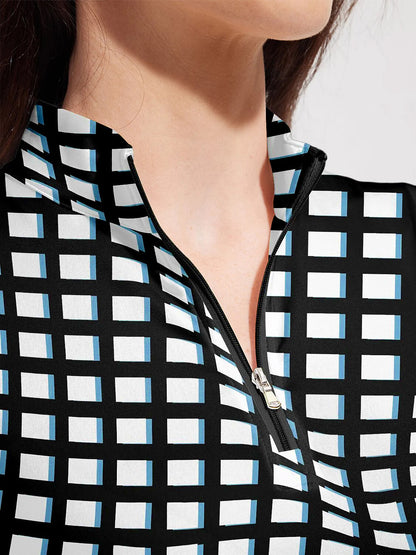 Air Brush Camiseta de Golf de Seda con Cuello Cuarto Cremallera UPF50+