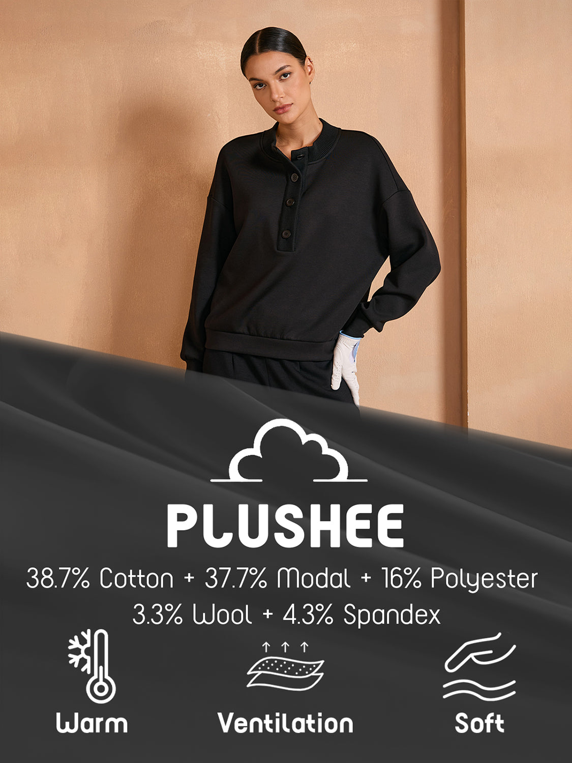 UltraSoft Wool Long Sleeve Stand Collar Button Sweatshirt