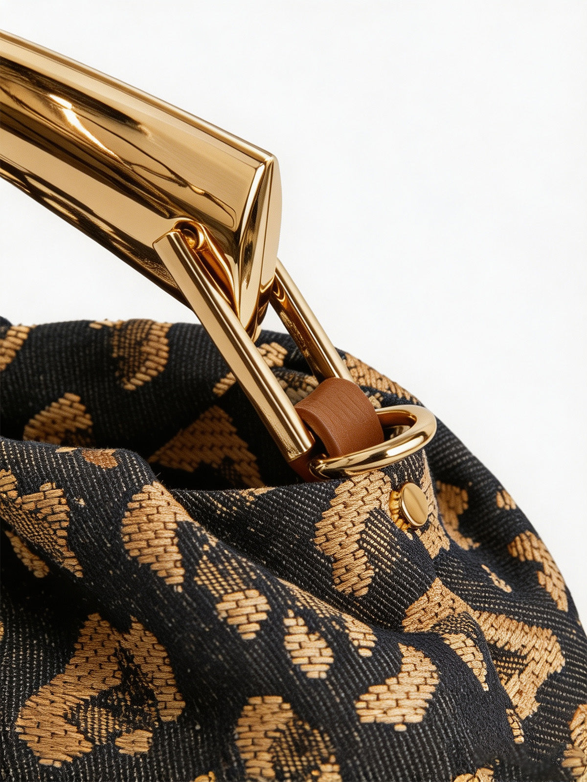 Leopard Jacquard Canvas Pleated Frame Bag