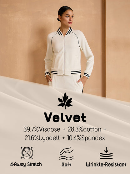 UltraSoft Velour Cropped Trimmed Bomber Jacket