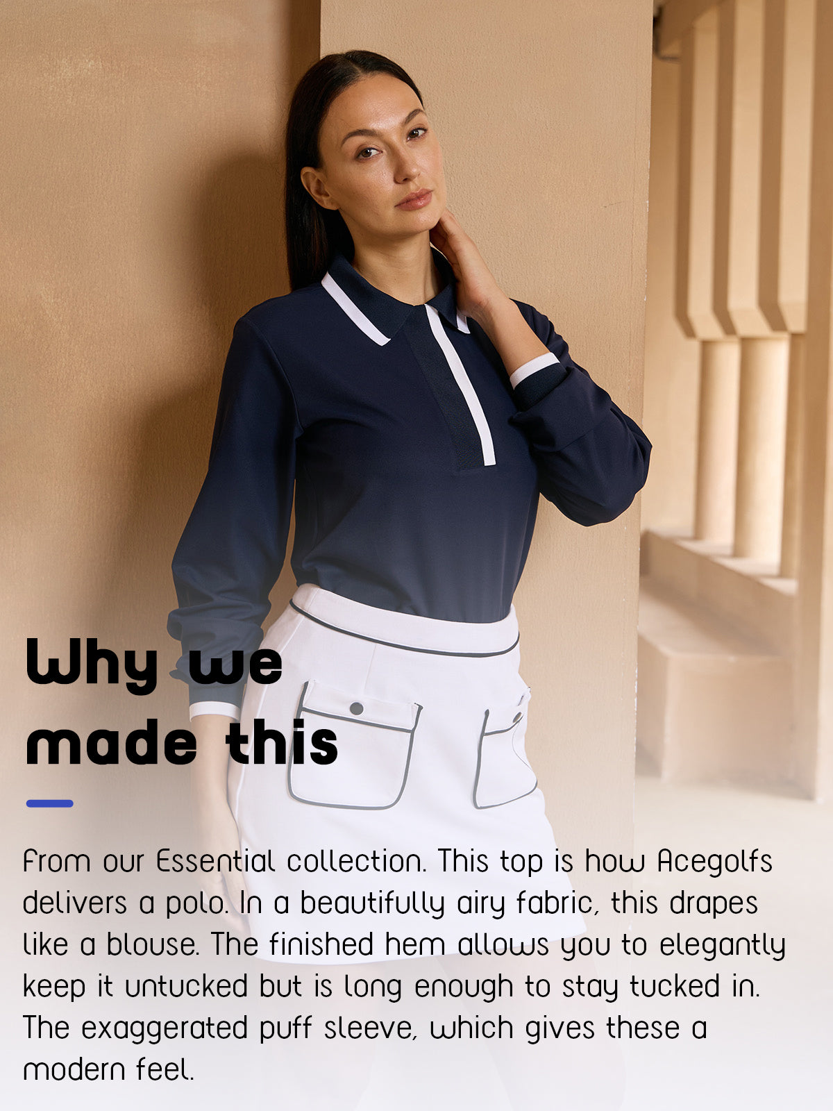 Crisp Couture Long Sleeve Polo Top UPF50+