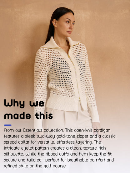 Crisp Couture Pointelle Knit Full Zip Cardigan