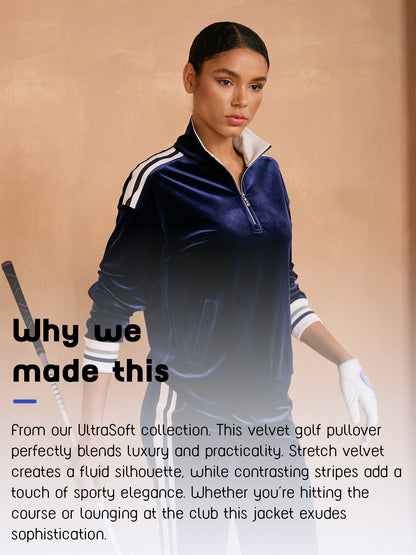 UltraSoft Velour Long Sleeve Striped Quarterzip Sweatshirt