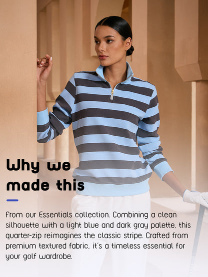 More Than Basic Striped Waffle Textured Golf Sweatshirt