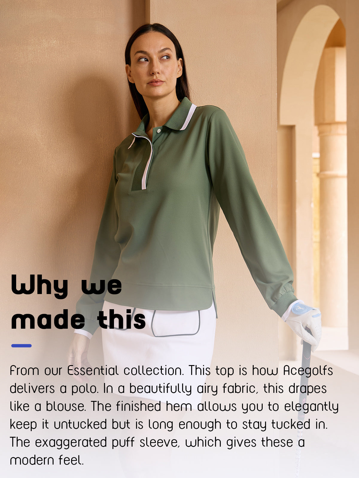 Crisp Couture Long Sleeve Polo Top UPF50+