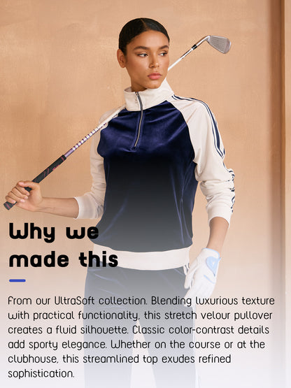 UltraSoft Velour Long Sleeve Color Block Quarterzip Sweatshirt