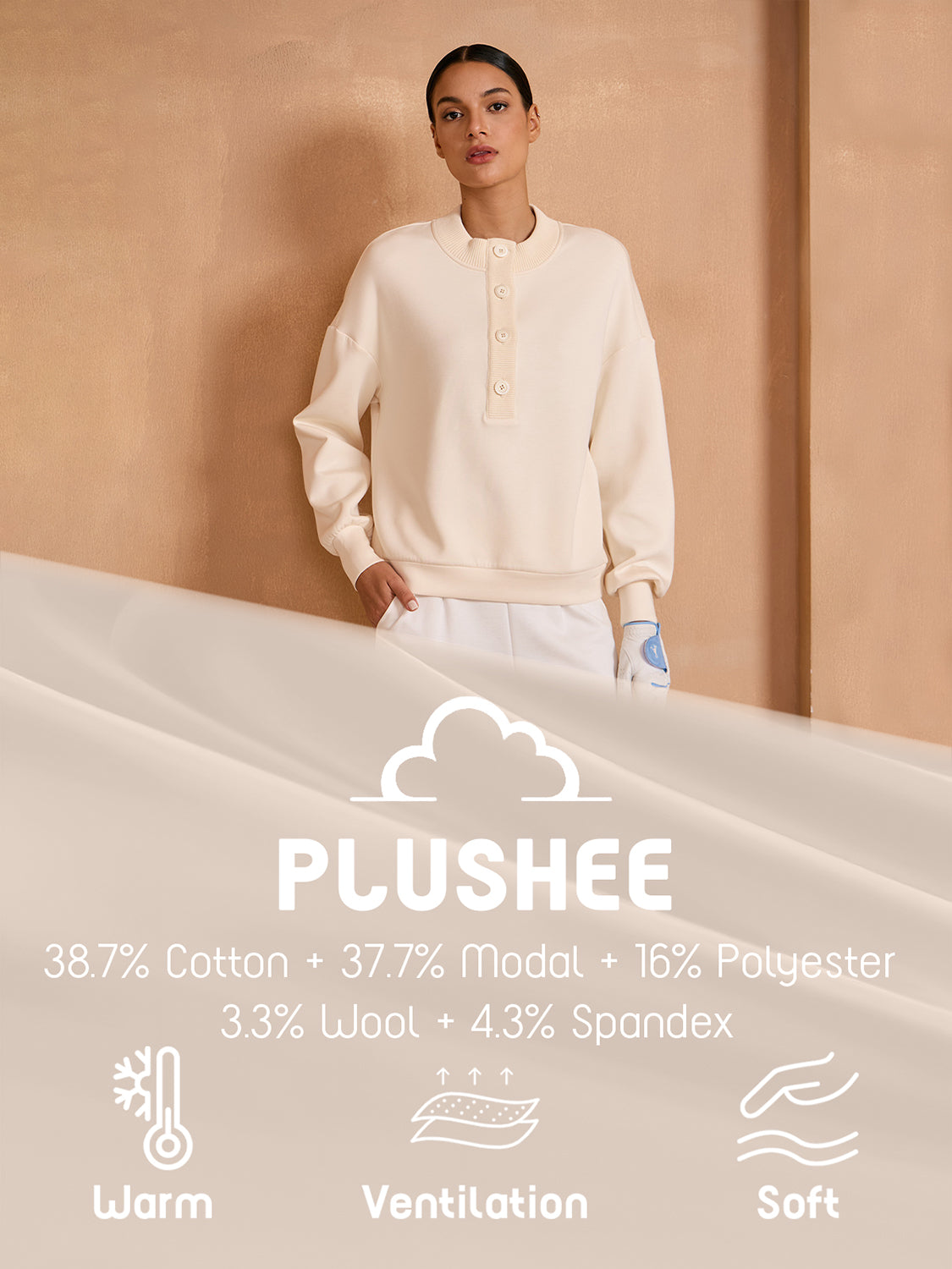 UltraSoft Wool Long Sleeve Stand Collar Button Sweatshirt