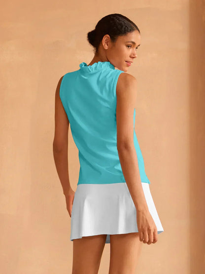 Więcej niż podstawowy top na ramiączkach z falbanką i dekoltem w serek UPF50+