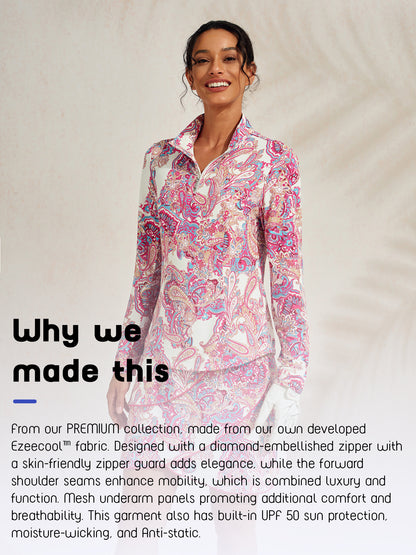 Premium de manga larga con cuello alto y cremallera hasta el pecho UPF50+