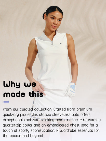 Crisp Couture Sleeveless Embroidered Pique Quarterzip