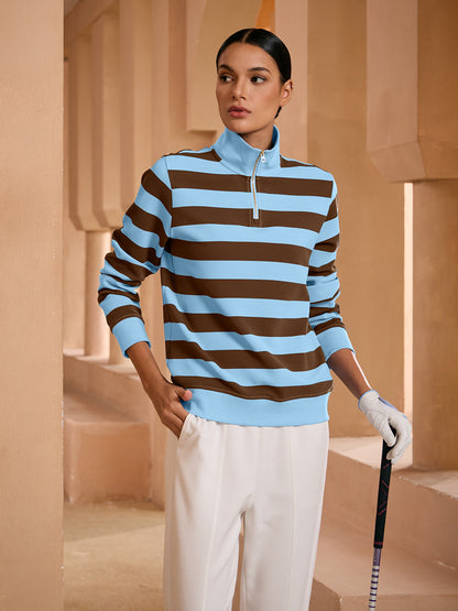 More Than Basic Striped Waffle Textured Golf Sweatshirt