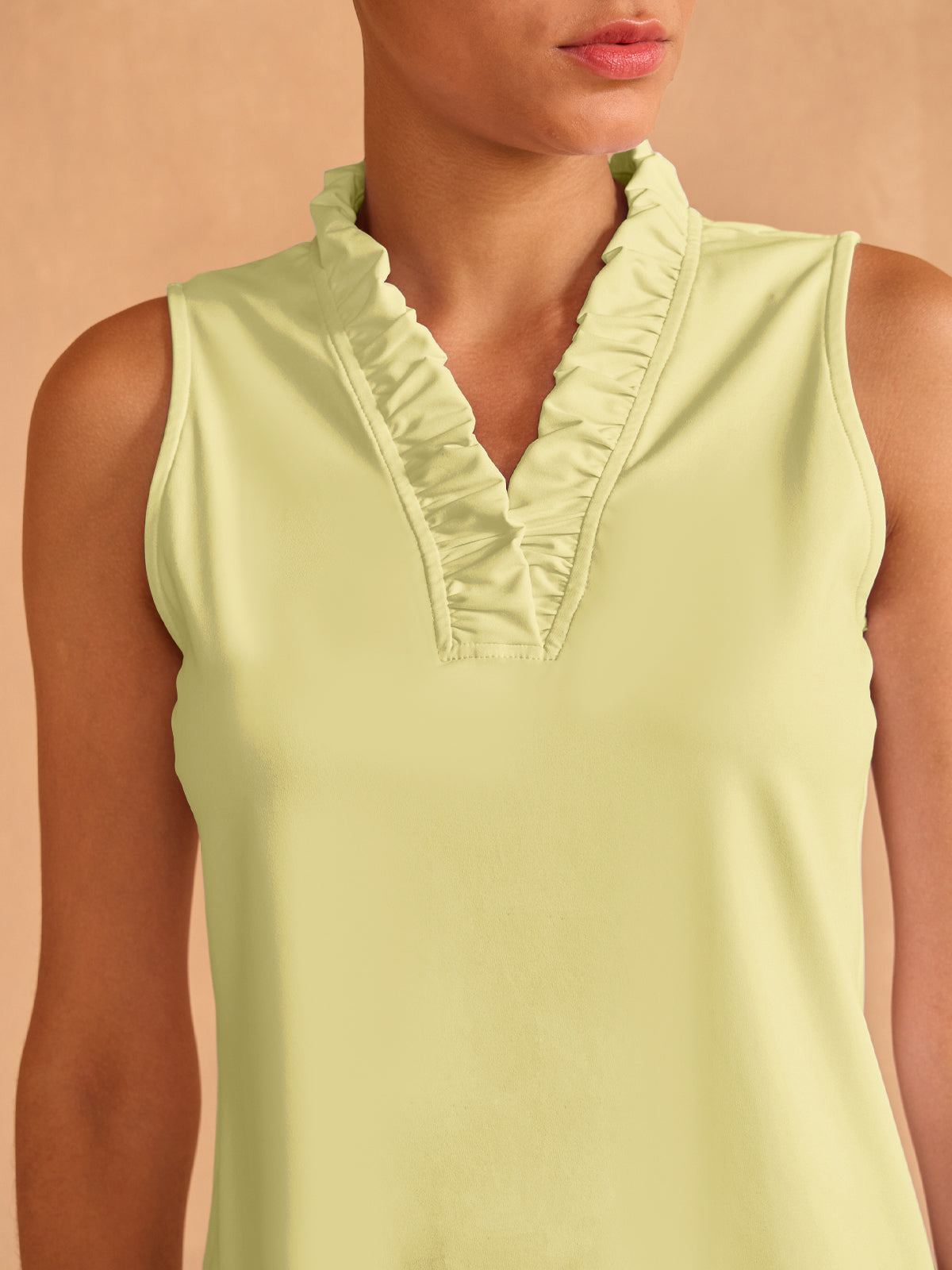 More Than Basic Ruffle V-Neck Sleeveless 36.5 Inch Dress UPF50+