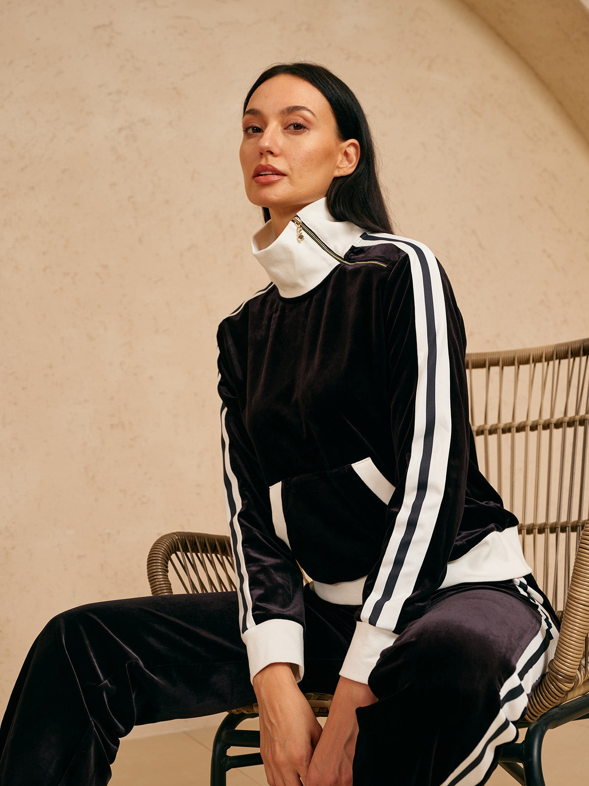 UltraSoft Velvet Sudadera de Manga Larga con Cuello Asimétrico