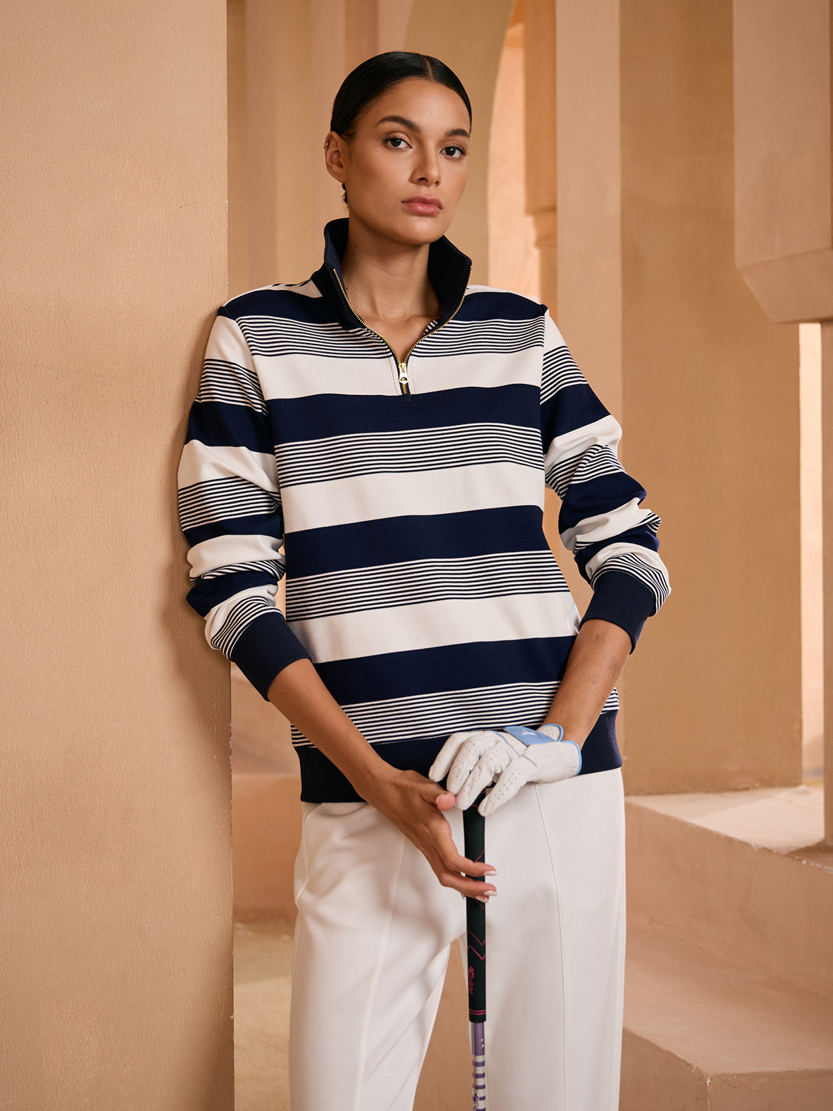 More Than Basic Striped Pique Golf Sweatshirt