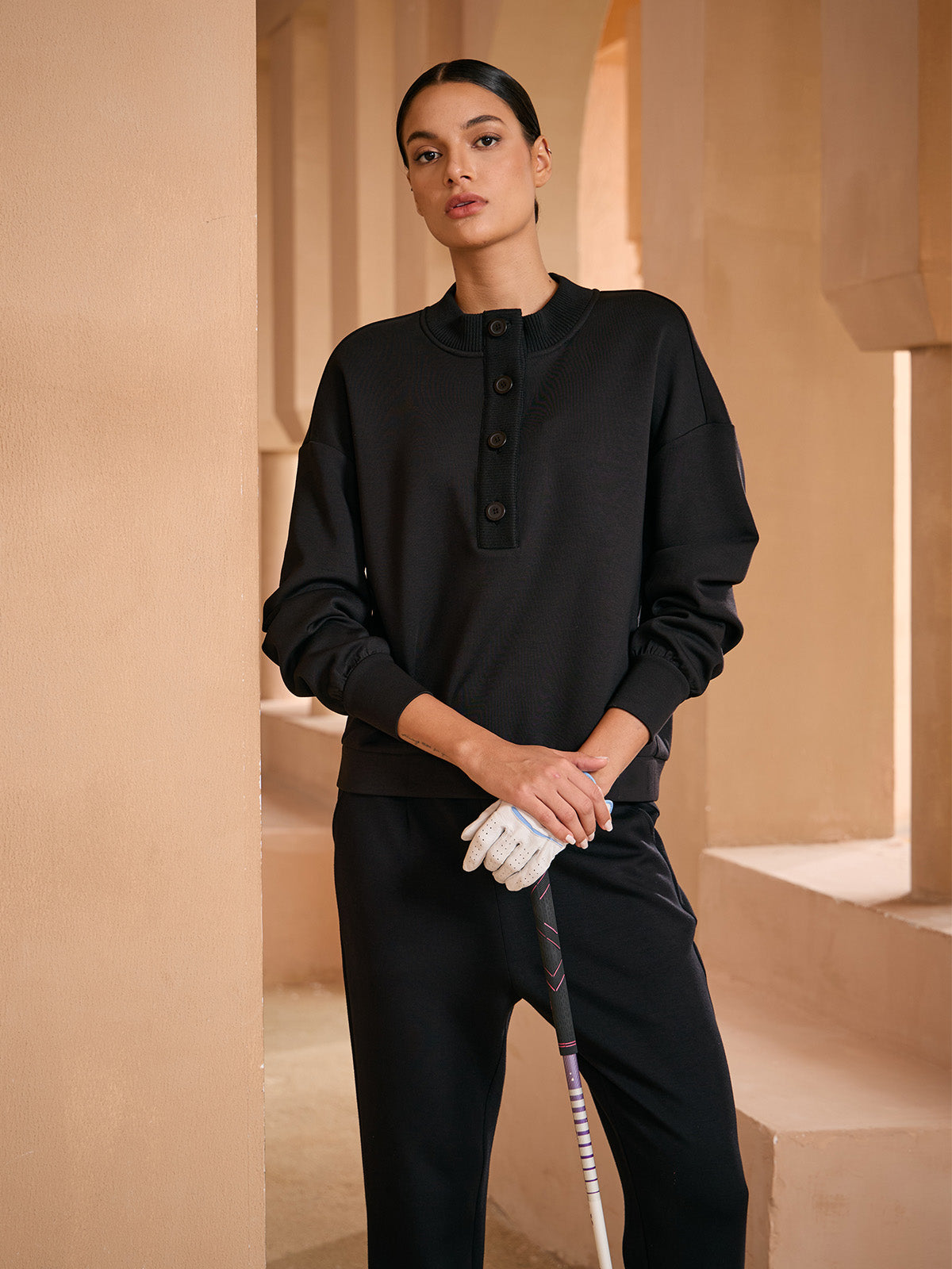 UltraSoft Wool Long Sleeve Stand Collar Button Sweatshirt