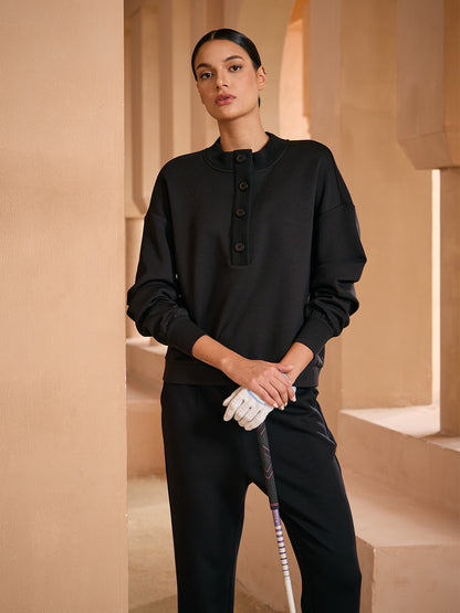 UltraSoft Wool Long Sleeve Stand Collar Button Sweatshirt
