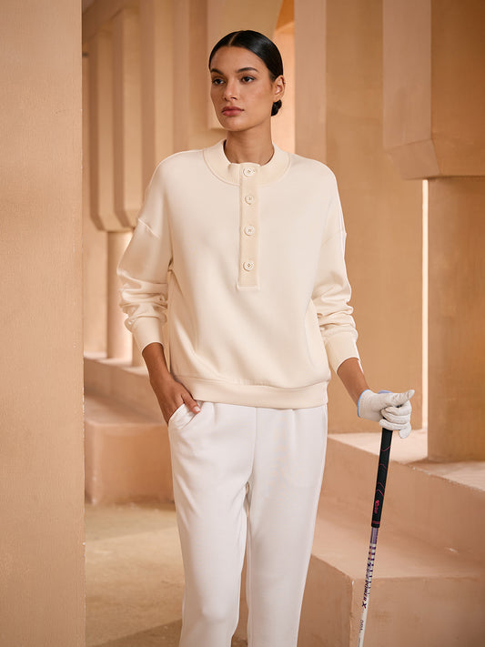 UltraSoft Wool Long Sleeve Stand Collar Button Sweatshirt