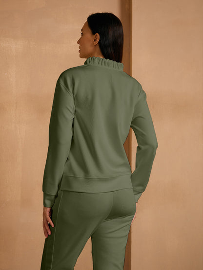 UltraSoft Long Sleeve Ruffle V-Neck Sweatshirt