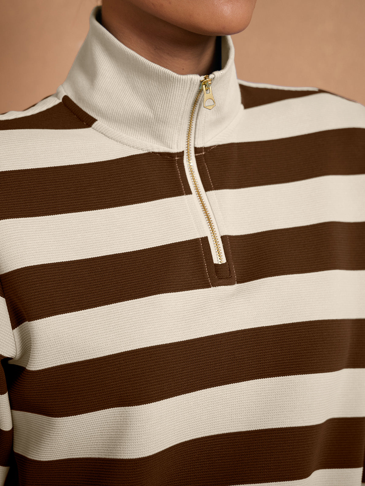 More Than Basic Striped Waffle Textured Golf Sweatshirt
