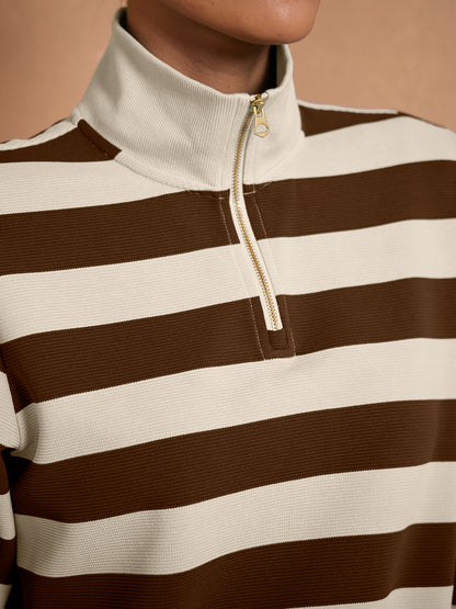 More Than Basic Striped Waffle Textured Golf Sweatshirt