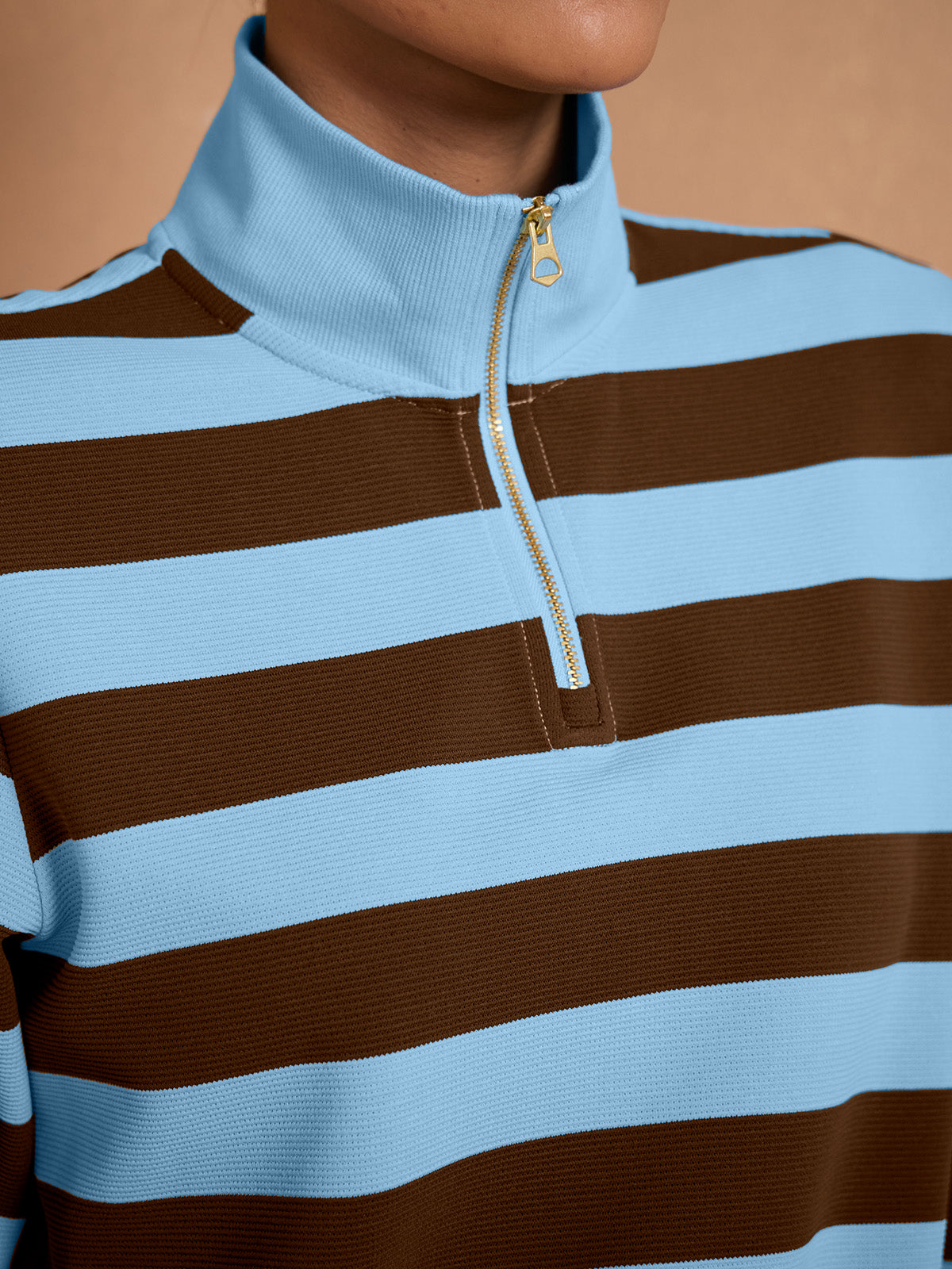 More Than Basic Striped Waffle Textured Golf Sweatshirt
