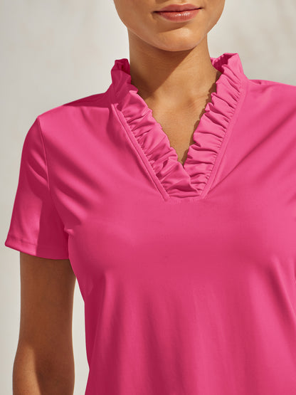 Más Que Básico Polo con Volantes y Escote en V UPF50+