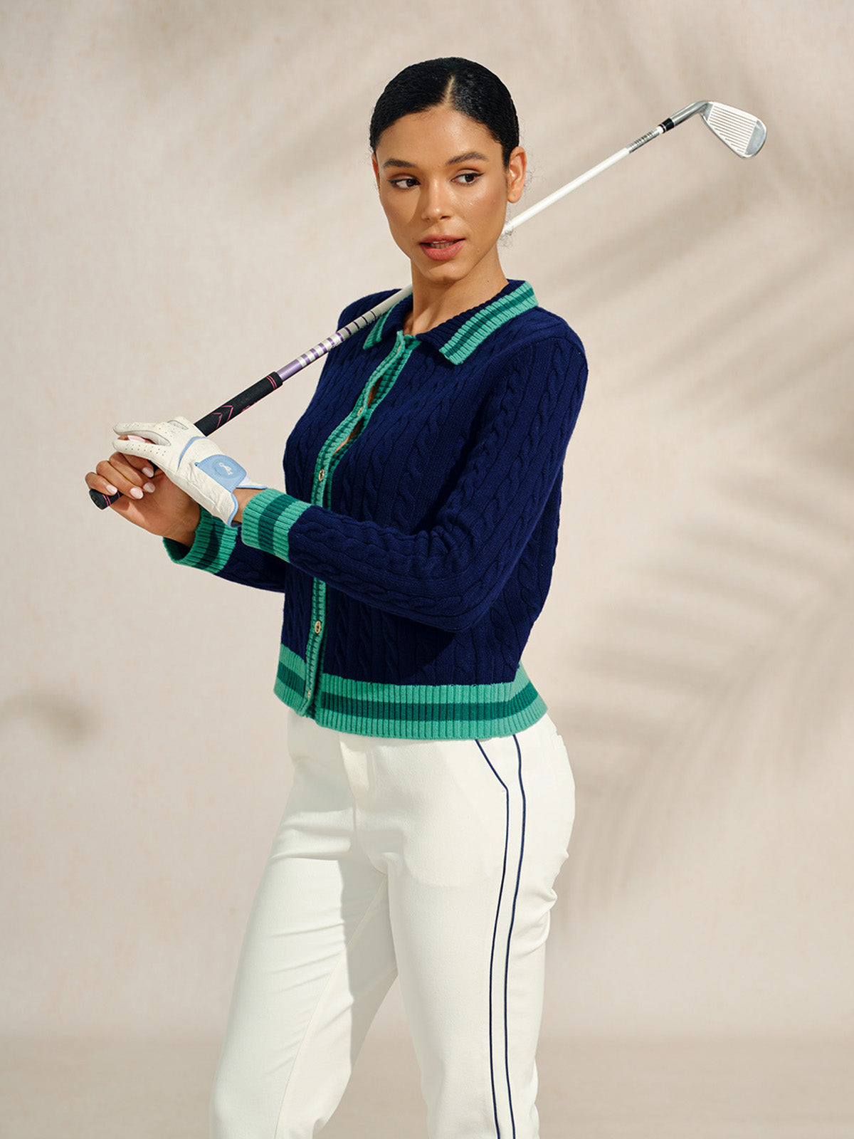 Navycore Colorblock Cable Knit Cardigan