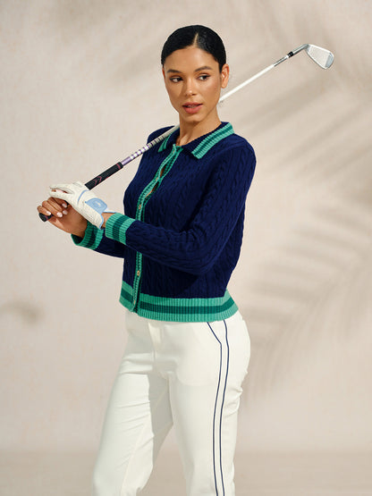 Navycore Colorblock Cable Knit Cardigan