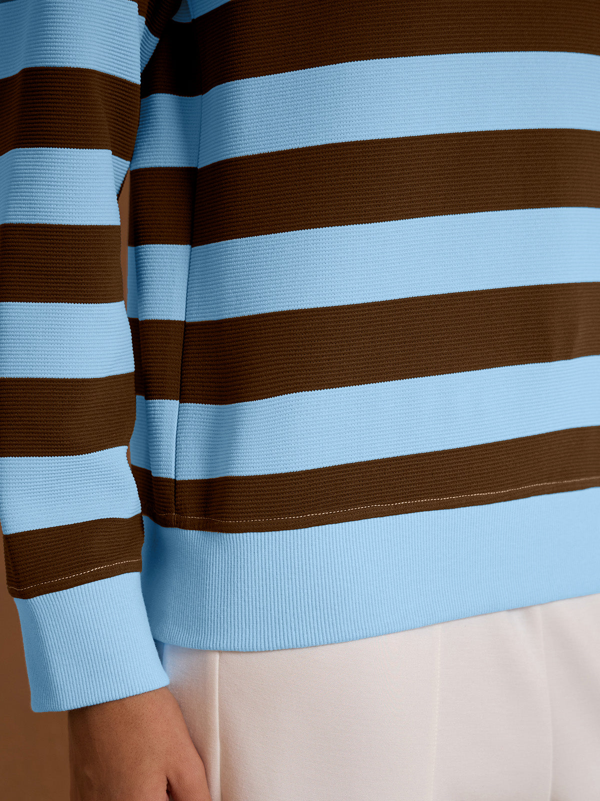 More Than Basic Striped Waffle Textured Golf Sweatshirt