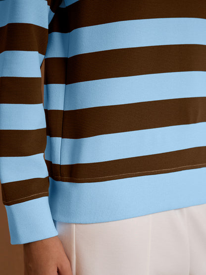 More Than Basic Striped Waffle Textured Golf Sweatshirt