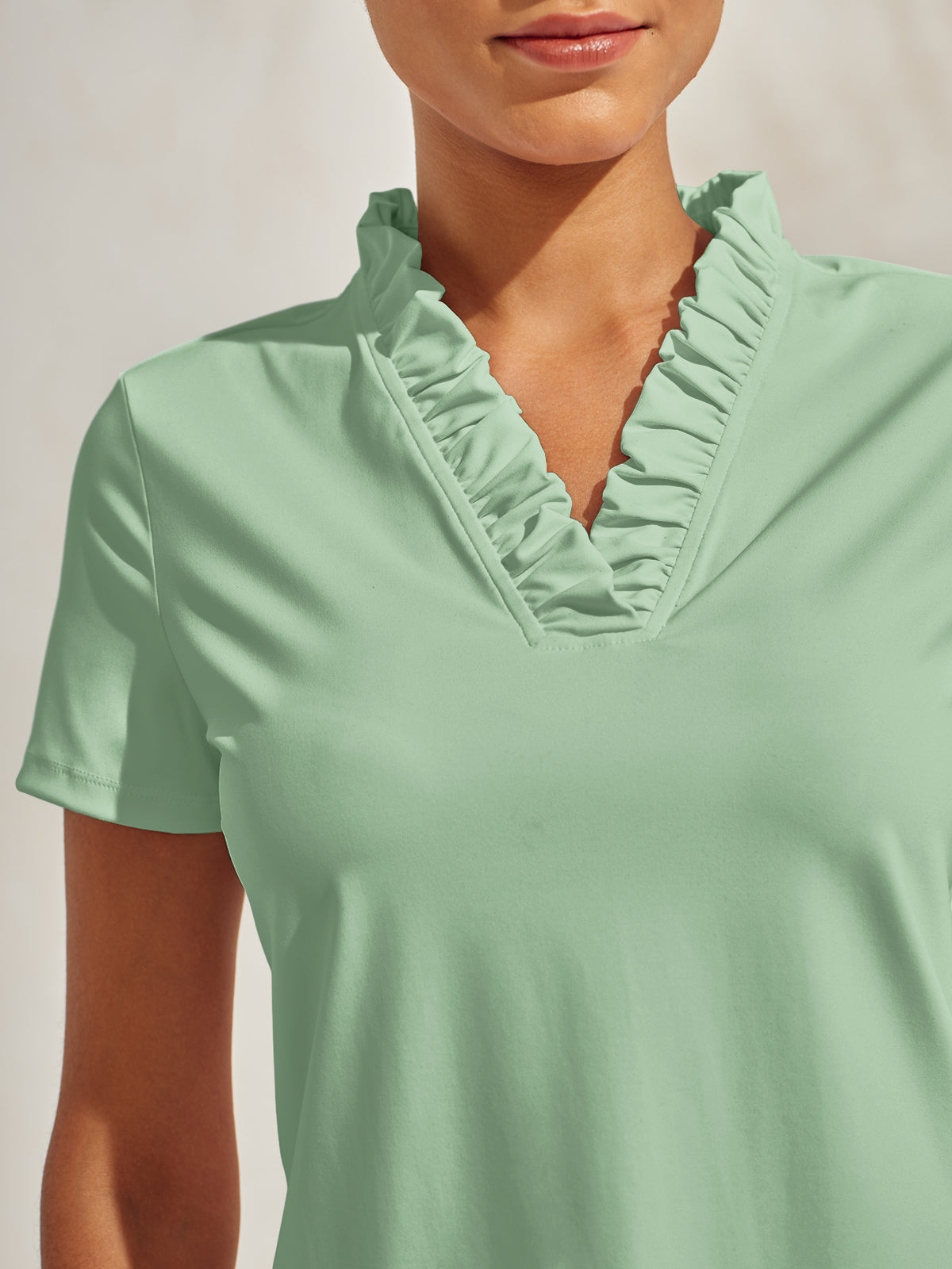 More Than Basic Ruffle V-Neck Polo Top UPF50+