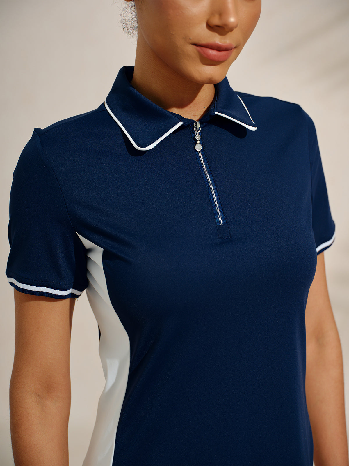 네이비코어 반팔 컬러 블록 트리밍 드레스 UPF50+