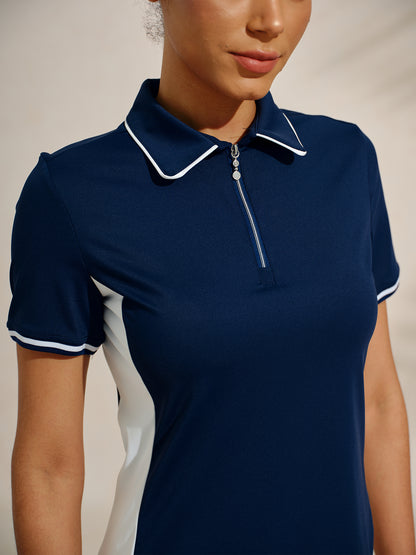 네이비코어 반팔 컬러 블록 트리밍 드레스 UPF50+