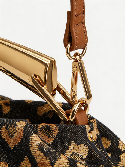 Leopard Jacquard Canvas Pleated Frame Bag