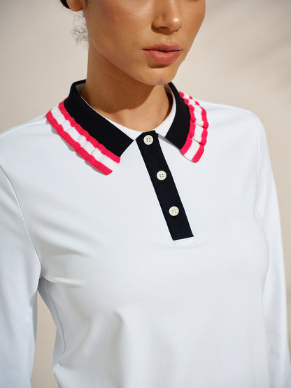 Navycore Ruffle Geribbelde Kraag Golf Polo Shirt UPF50+