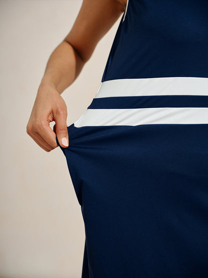 Navycore Mouwloze V-hals Kleurenblok Jurk 36,5 Inch UPF50+