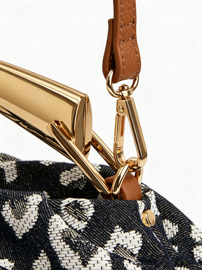 Leopard Jacquard Canvas Pleated Frame Bag