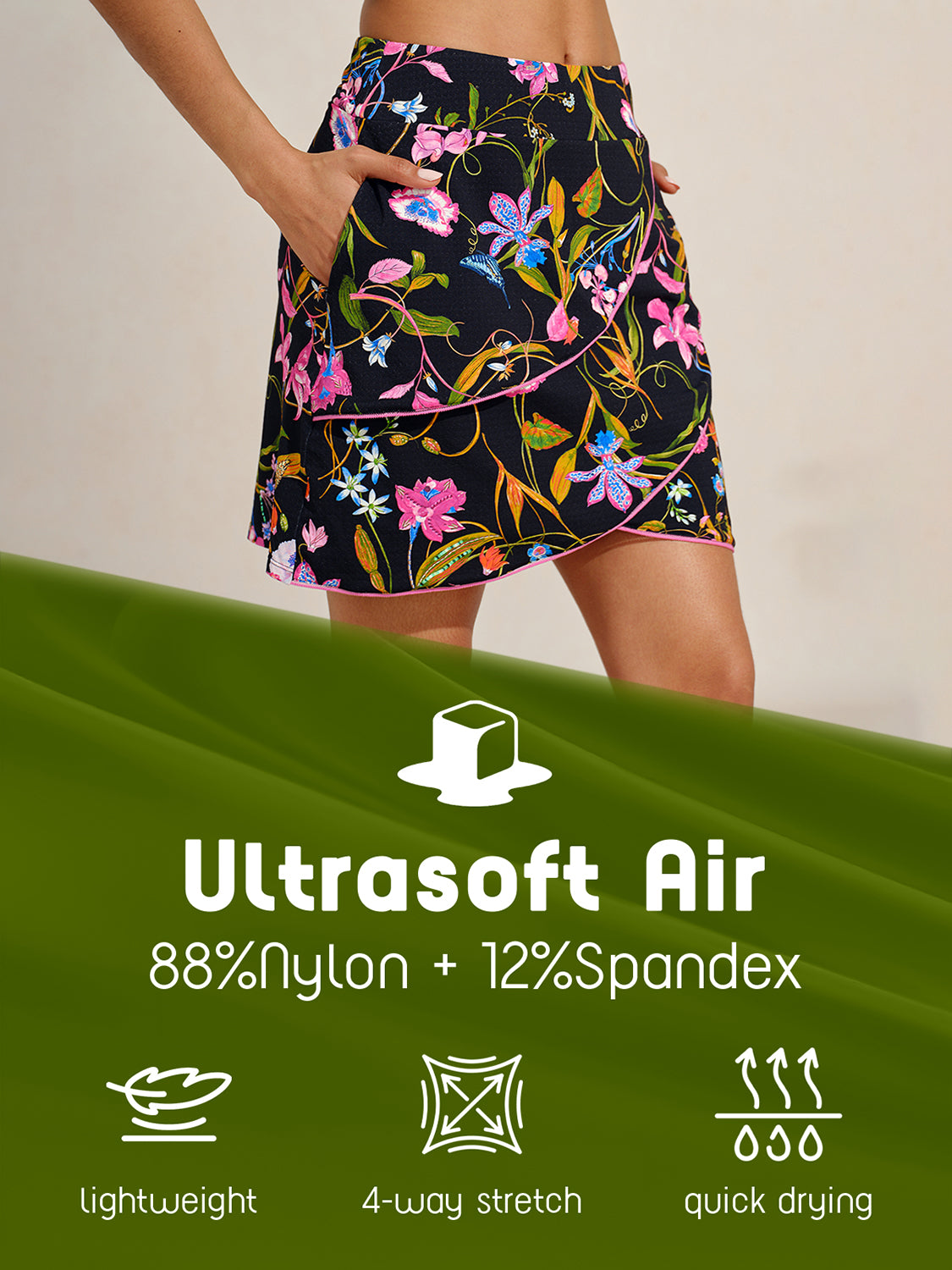 Ultrasoft Premium 18.5 Inch Asymmetrical Skort UPF50+