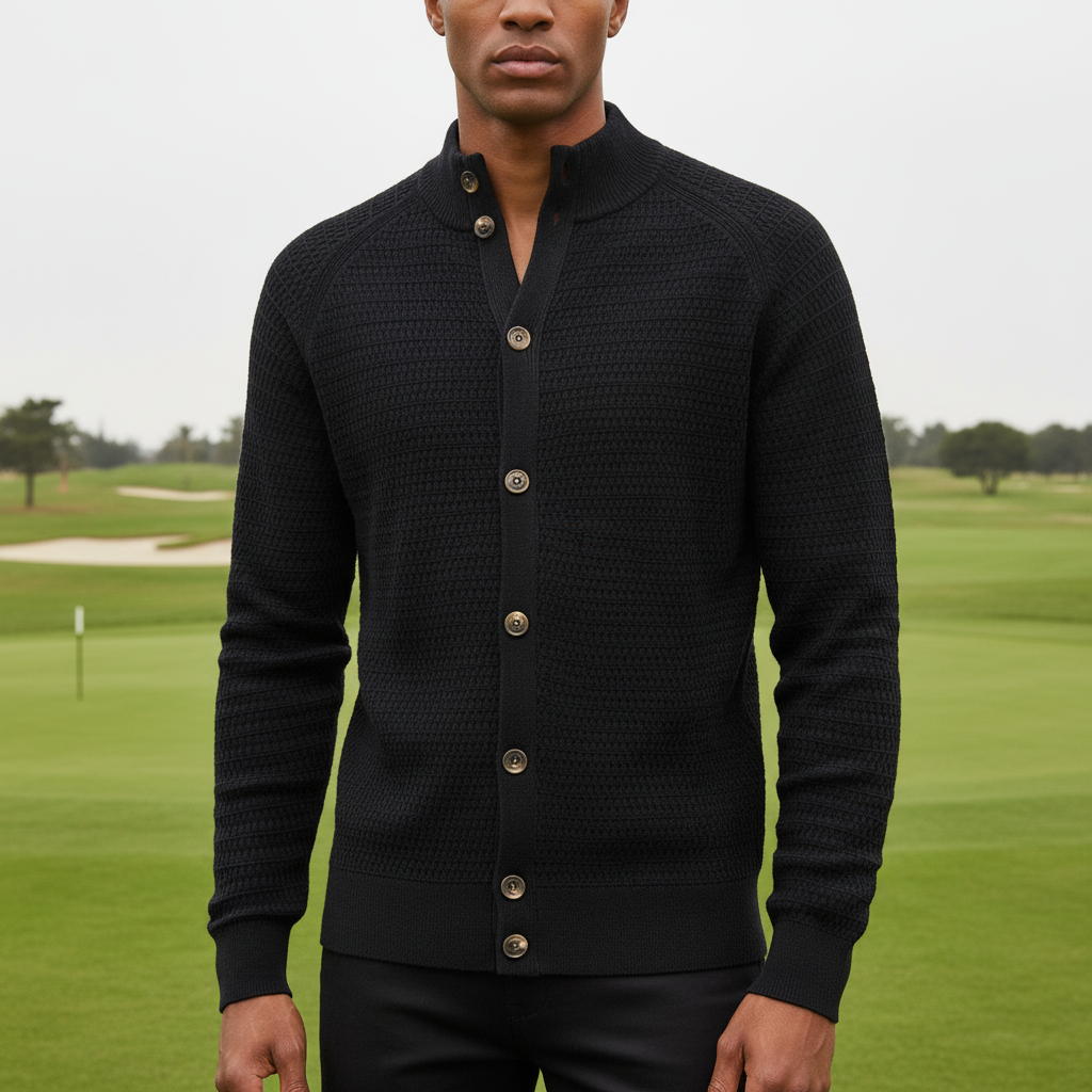 More Than Basic Men's Golf Knit Button Up Cardigan