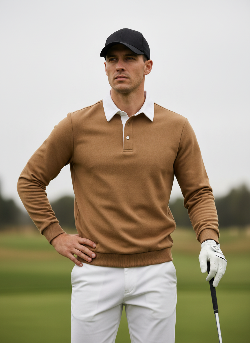 More Than Basic Men's Golf Button Up Collared Sweatshirt